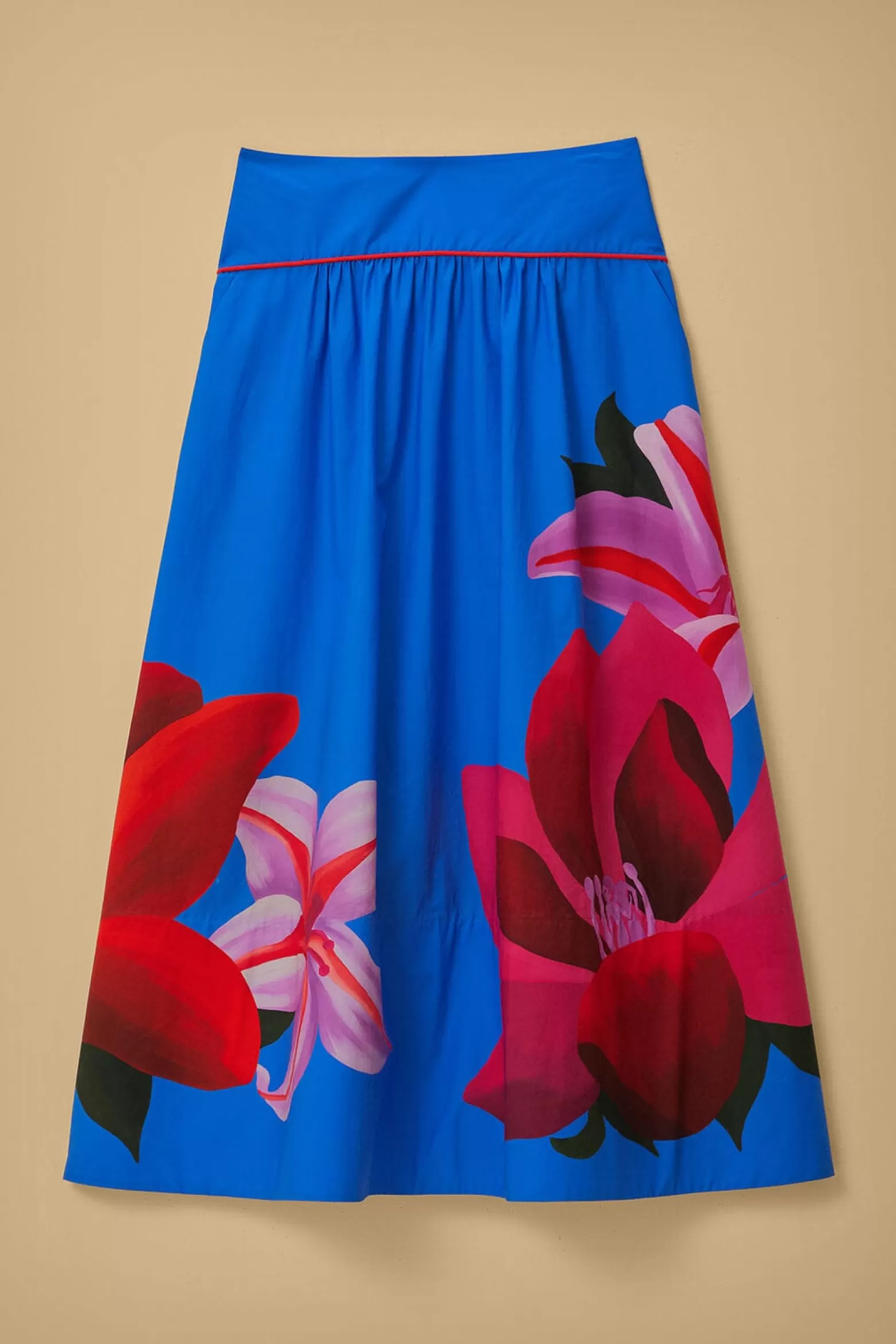 Best Sale FARM Rio  WATERCOLOR FLORAL BLUE MIDI SKIRT