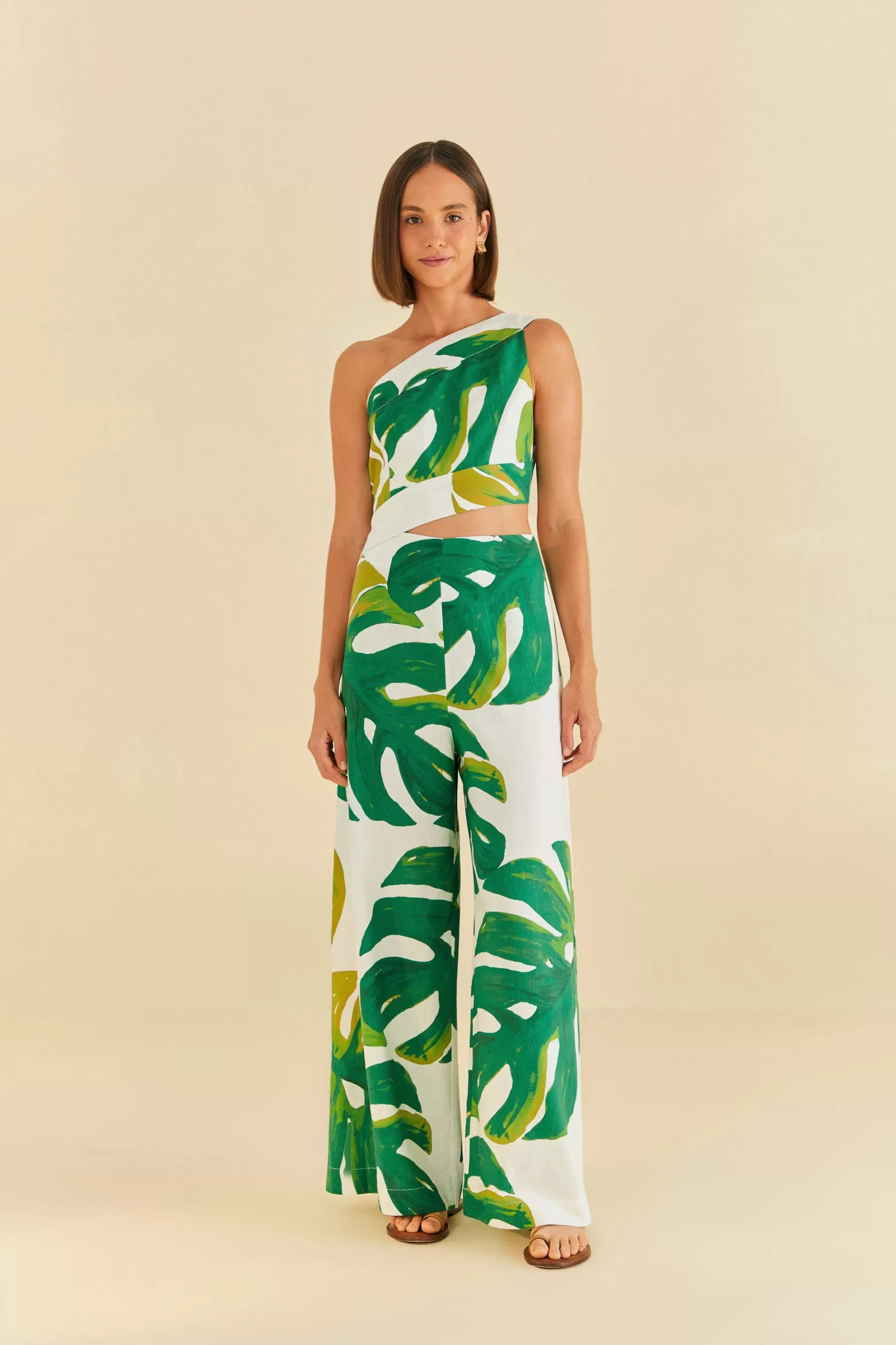 Sale FARM Rio  WHITE MONSTERA ONE SHOULDER JUMPSUIT