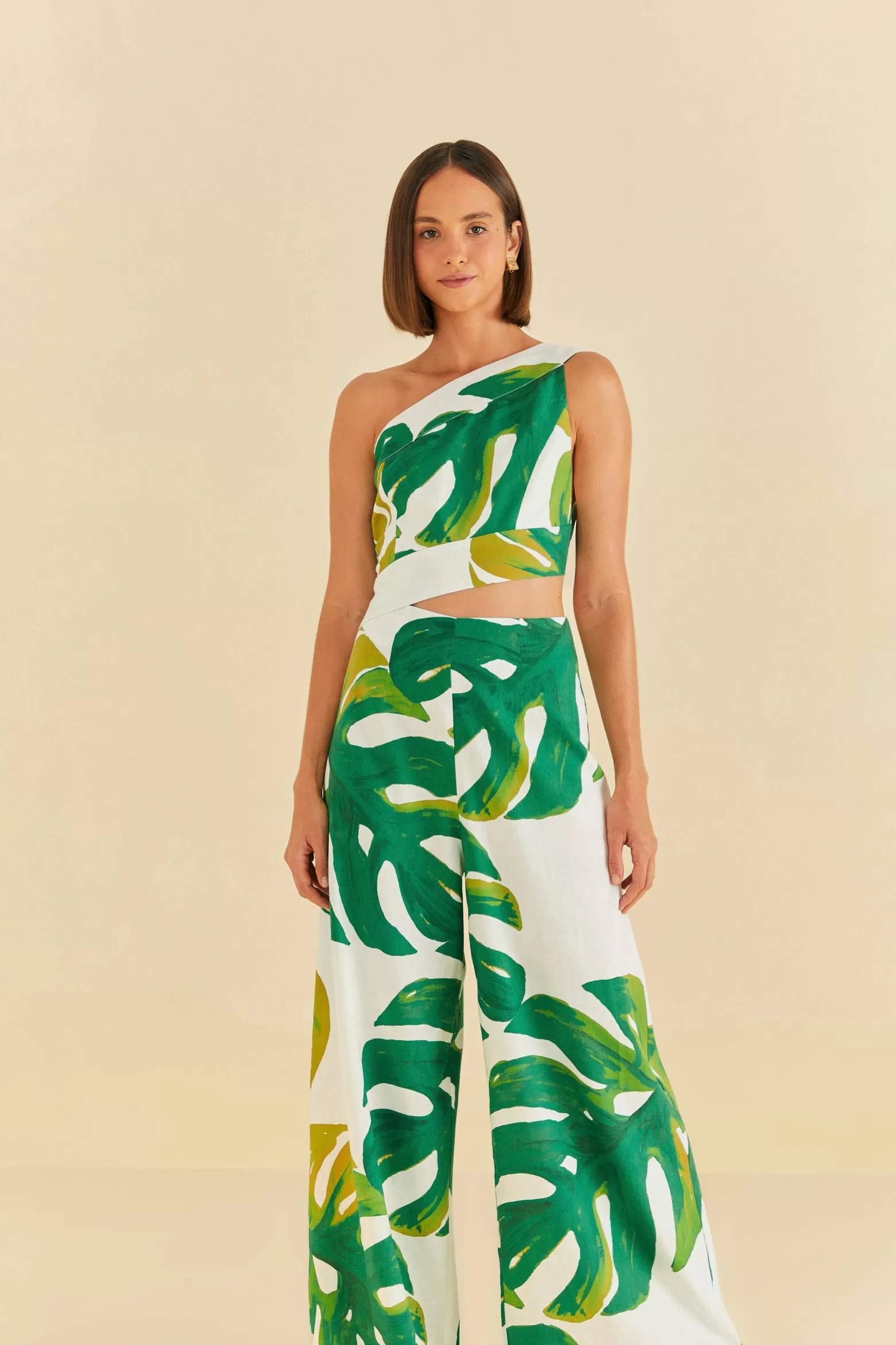 Sale FARM Rio  WHITE MONSTERA ONE SHOULDER JUMPSUIT