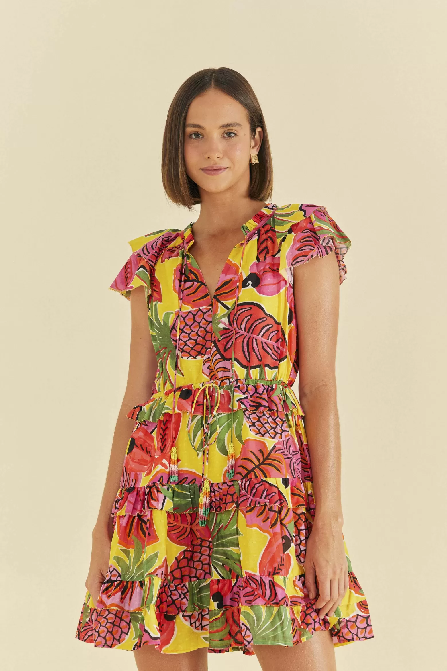 Online FARM Rio  YELLOW FRUIT DREAM RUFFLE MINI DRESS