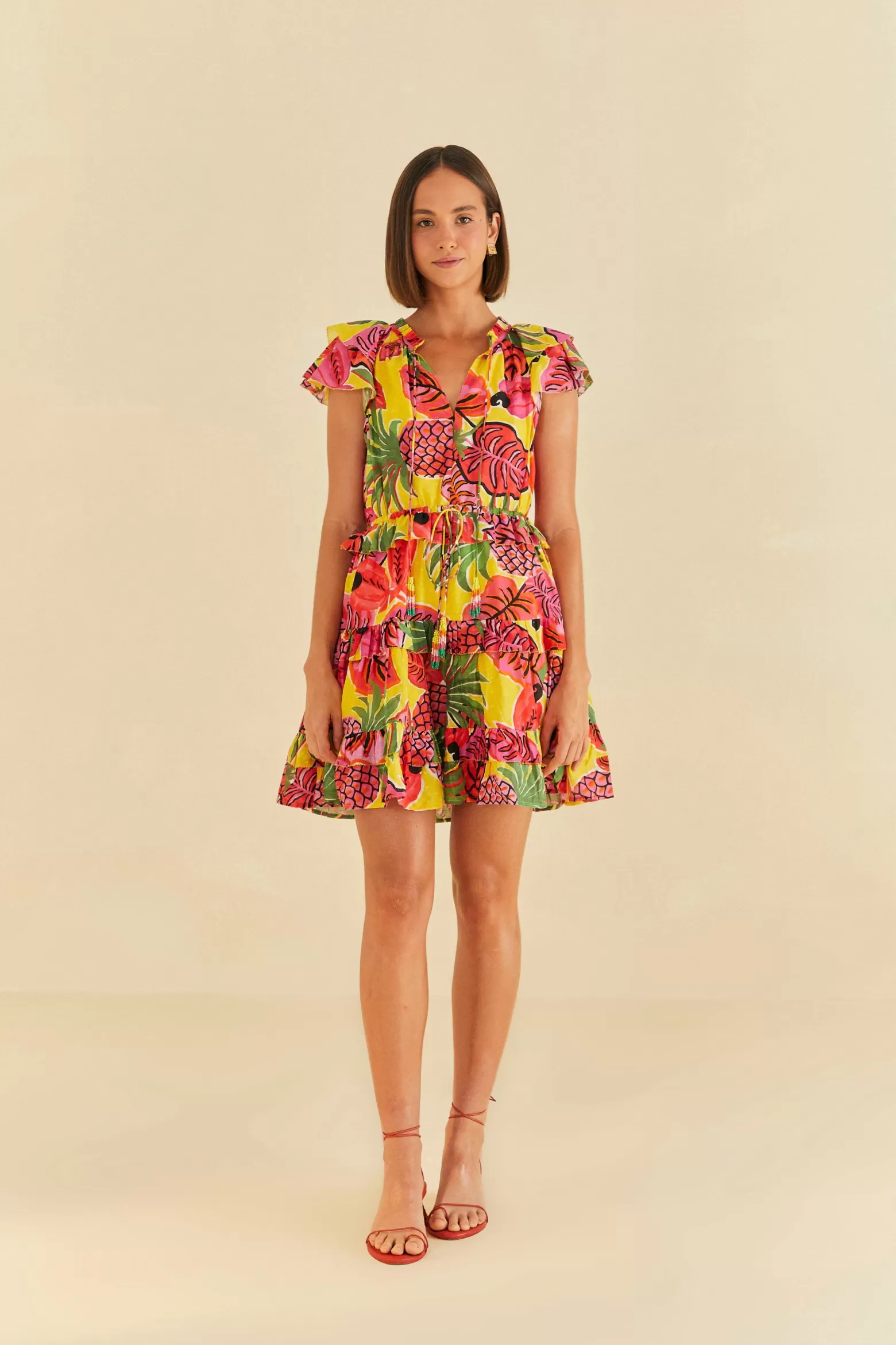 Online FARM Rio  YELLOW FRUIT DREAM RUFFLE MINI DRESS