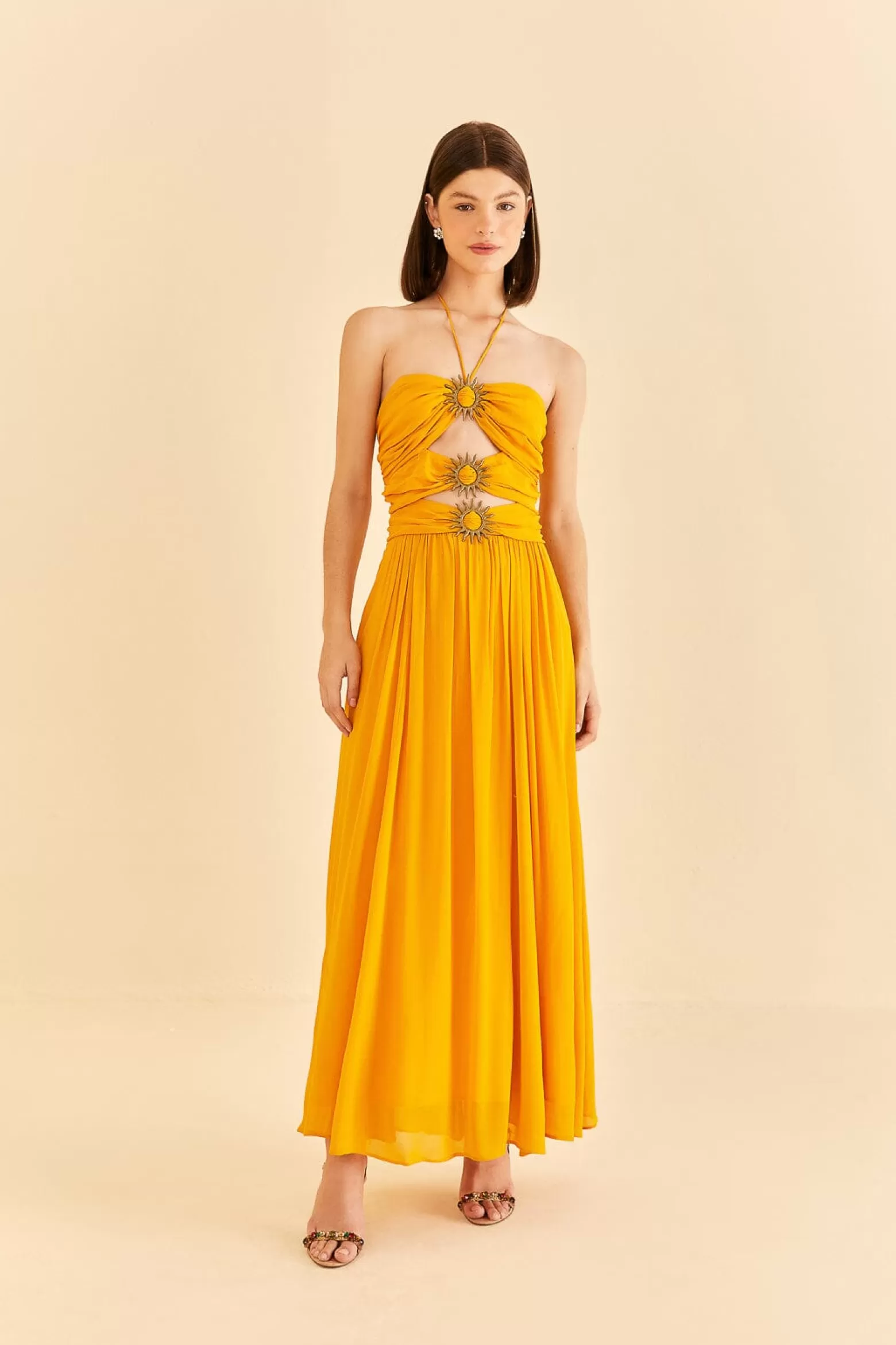 Cheap FARM Rio  YELLOW SLEEVELESS MAXI DRESS WITH SUN BUCKLE